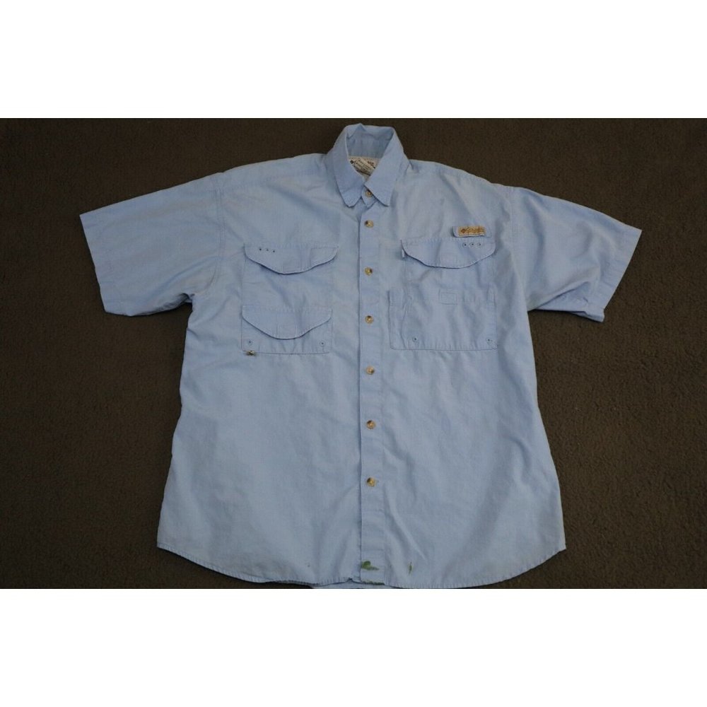 Columbia PFG Shirt Adult Medium Light Blue Outdoor Vented Fishing Button Up Mens